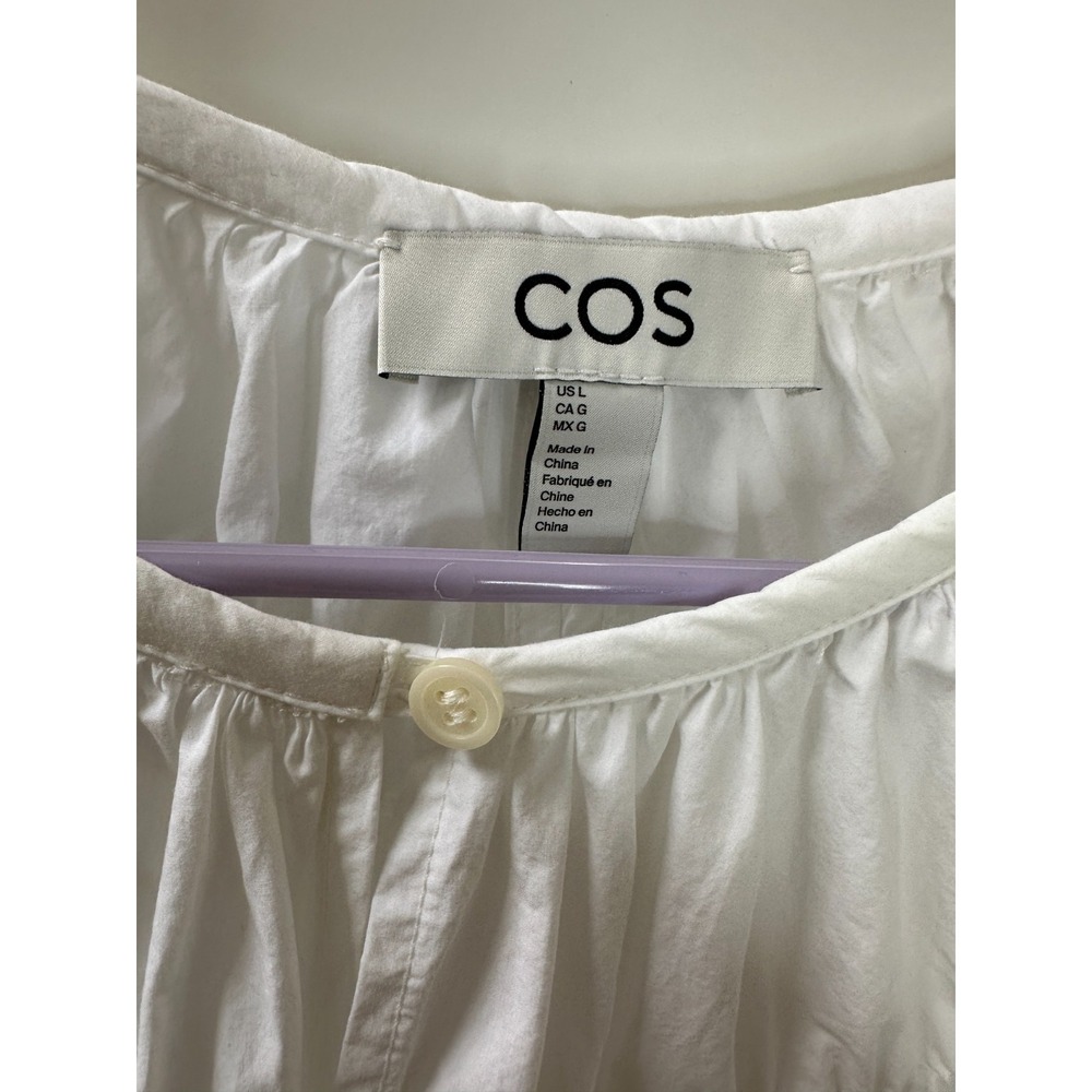 COS White Cotton Poplin Oversized Gathered Neckline Blouse Large Popover Top - Picture 6 of 12